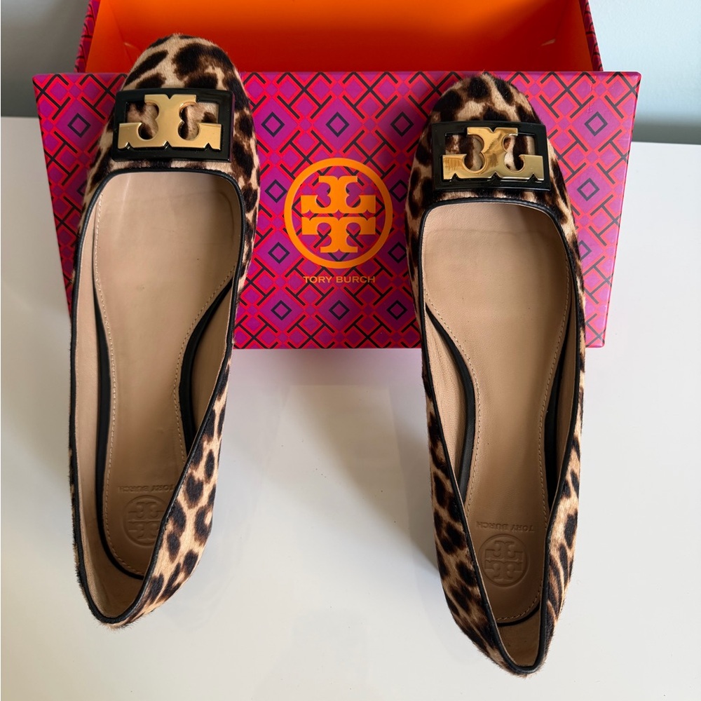 Tory Burch Animal Print Loafers with Gold Accents